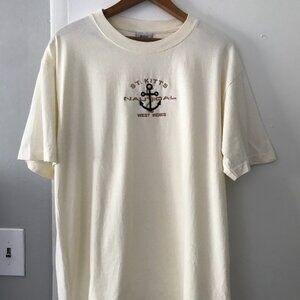 Vintage 90s SGS St. Kitts West Indies Nautical Embroidered T-Shirt Cream Large